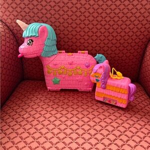 Set of 2 Polly Pockets Sparkling Pink Unicorns Piñata Shaped Horses Toys